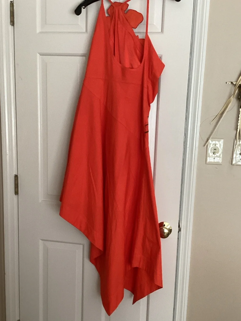 Anthropologie Red Floral Appliqué Asymmetric Dress